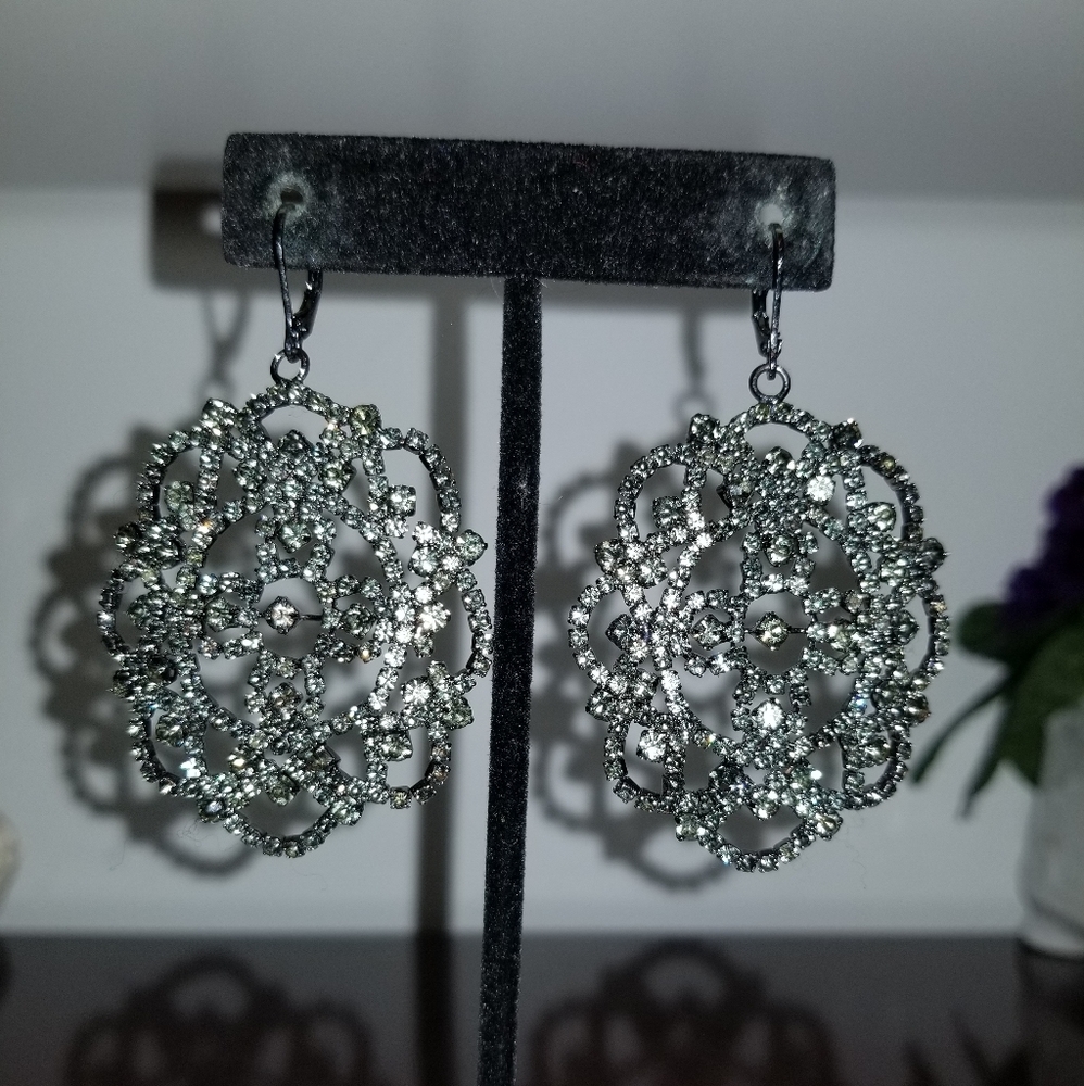 Grey Crystal Colored Stone Statement Earrings - image 1